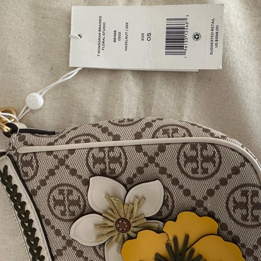 New Tory Burch 🌼 T MONOGRAM BRAIDED FLORAL STUDIO HAZELNUT - Picture 11 of 13